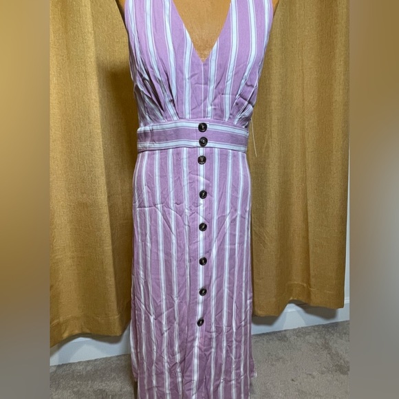 LULU'S Dresses Jacqui Lavender And White Striped Button Front Midi Dress - Picture 13 of 14
